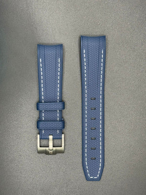 Bracelet en caoutchouc bleu marine coutures blanches pour MoonSwatch et montres Omega
