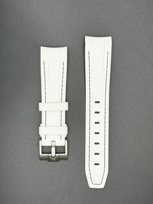 Bracelet en caoutchouc blanc coutures noires pour MoonSwatch et montres Omega