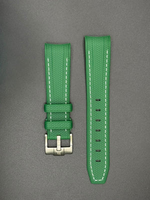 Bracelet en caoutchouc vert coutures blanches pour MoonSwatch et montres Omega