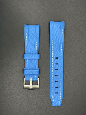 Bracelet en caoutchouc bleu coutures blanches pour MoonSwatch et montres Omega